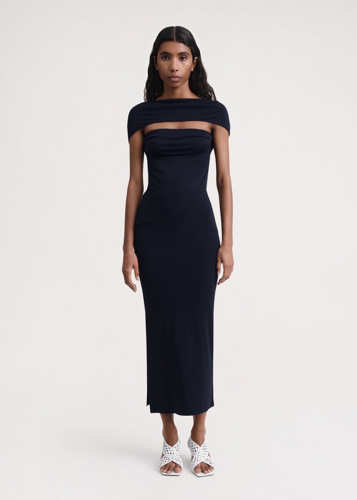 Side-slit jersey skirt dark navy - 2