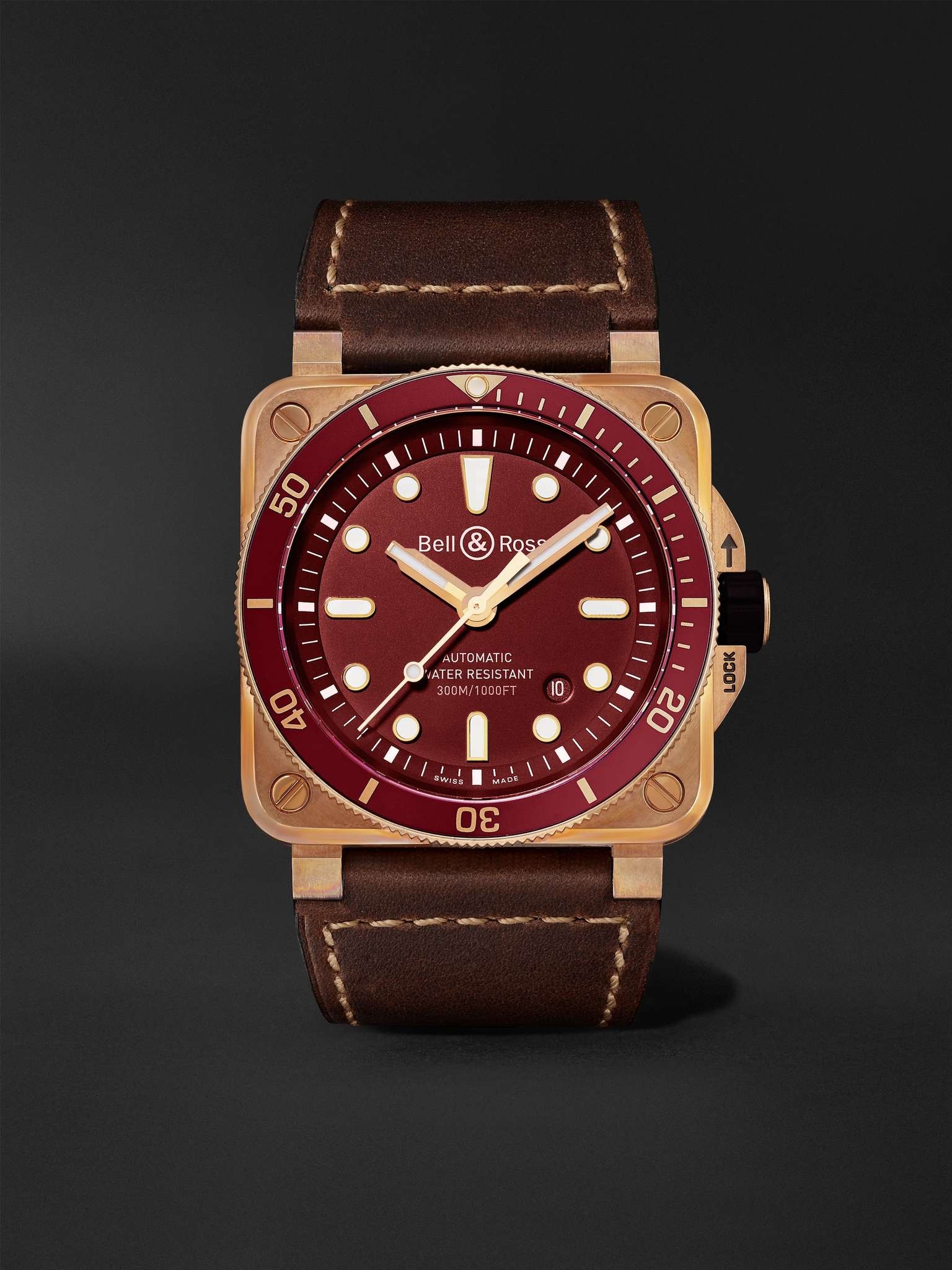 BR 03-92 Diver Red Limited Edition Automatic 42mm Bronze and Leather Watch, Ref. No. BR0392-D-R-BR/S - 1