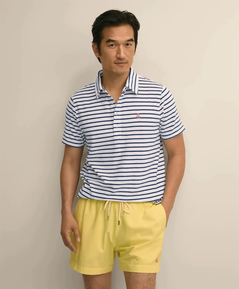 Cotton Blend Terry Cloth Stripe Polo Shirt - 1