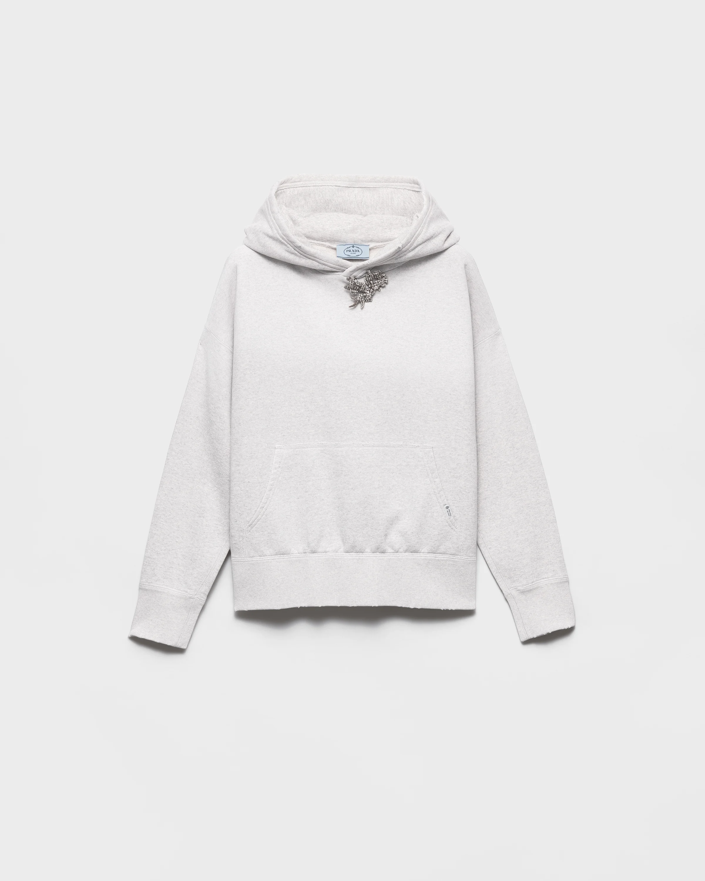 Cotton fleece hoodie with jewel brooch - 1