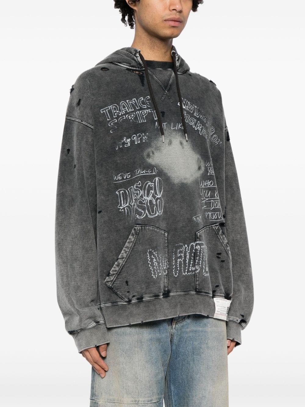 bleached graphic-print hoodie - 3