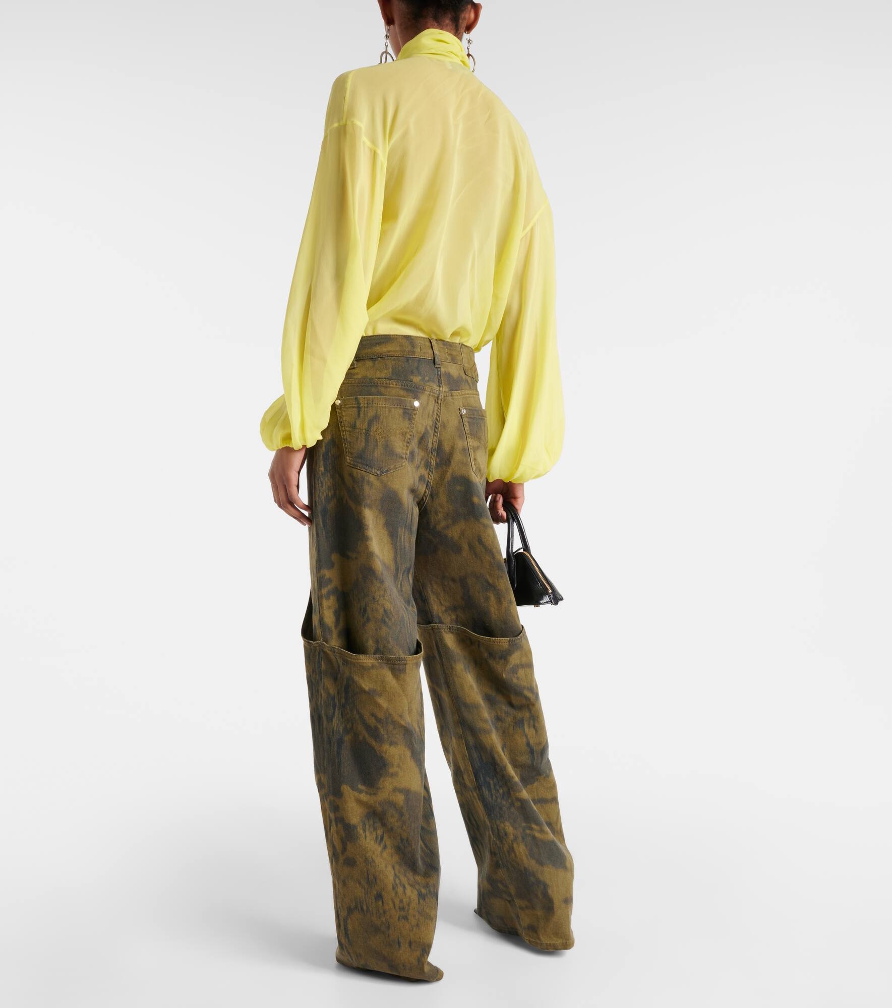 Printed denim wide-leg pants - 3