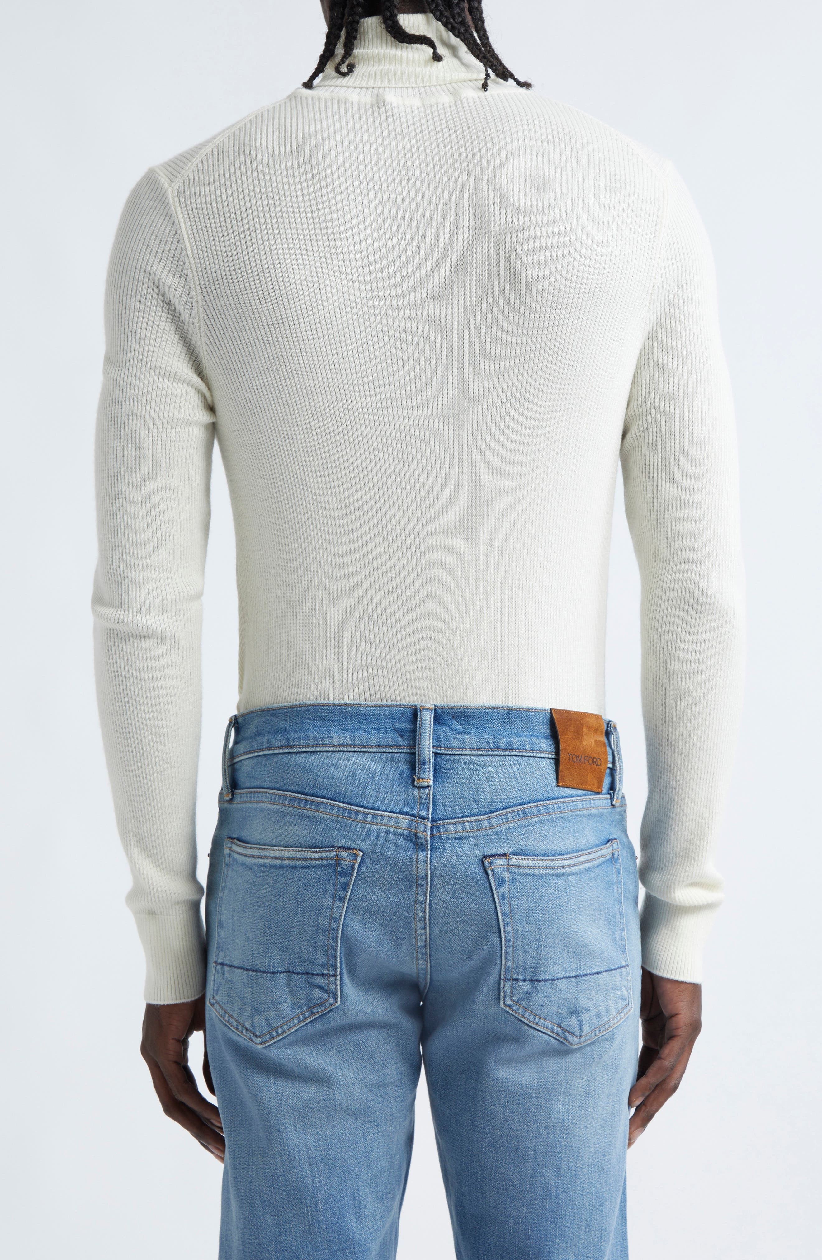 TOM FORD Wool, Silk & Cashmere Rib Turtleneck Sweater in Aw002 White at Nordstrom - 3