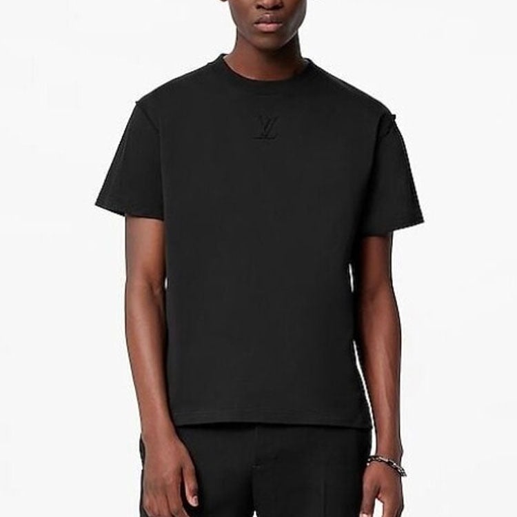 Men's LOUIS VUITTON Logo Solid Color Short Sleeve Black T-Shirt 1A96WN - 4