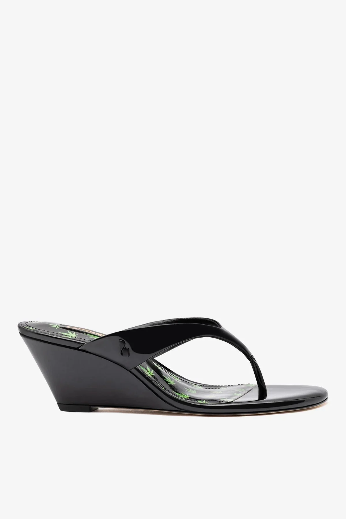 Gaia Low Wedge Sandal Black Patent Leather - 1