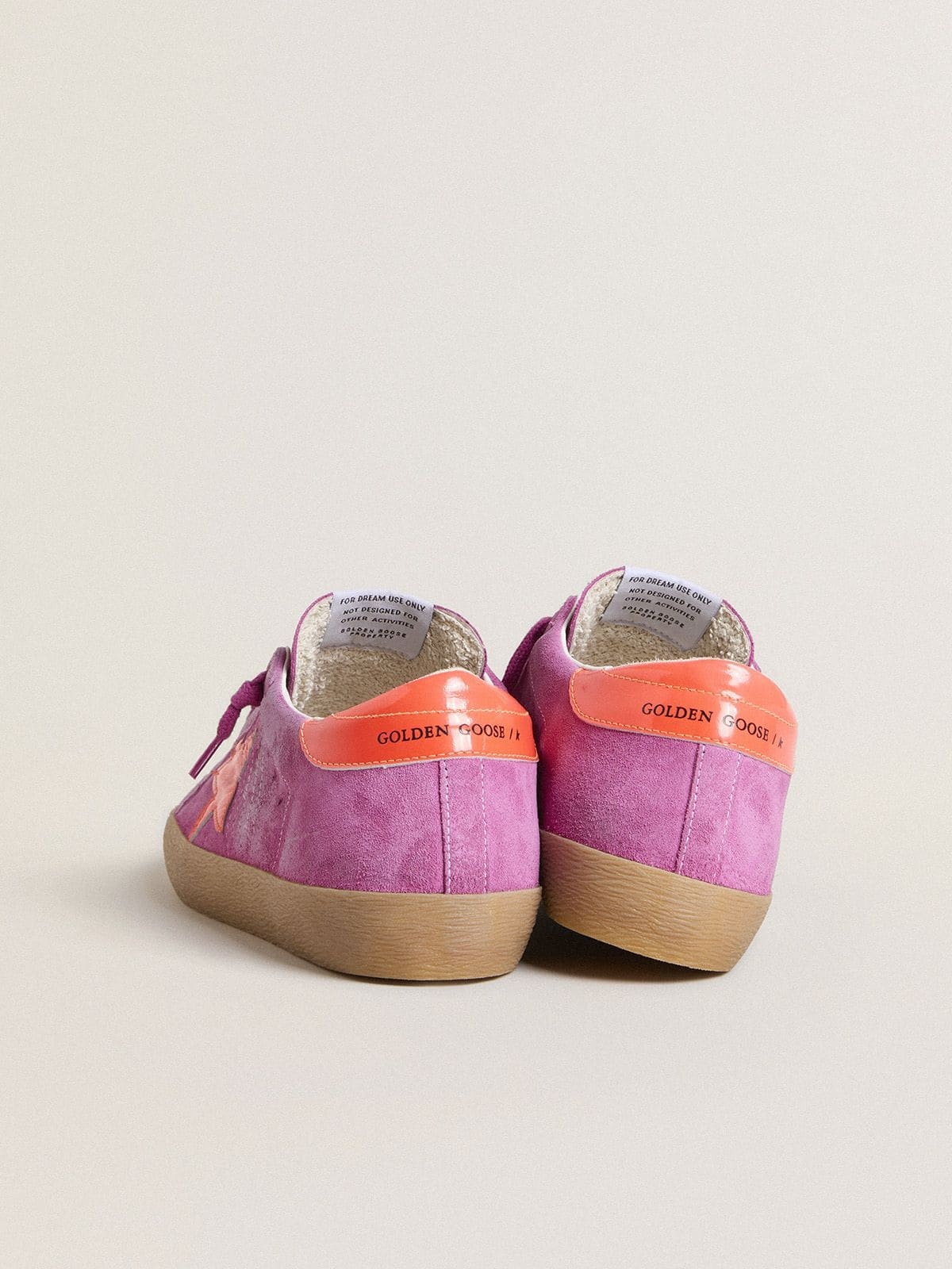 Women's Super-Star in fuchsia suede with fluorescent orange laminated leather star and heel tab - 4