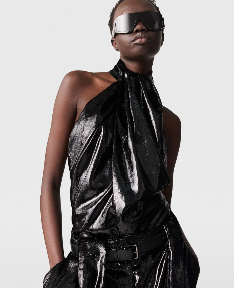 Halterneck Panel Velvet Top 5