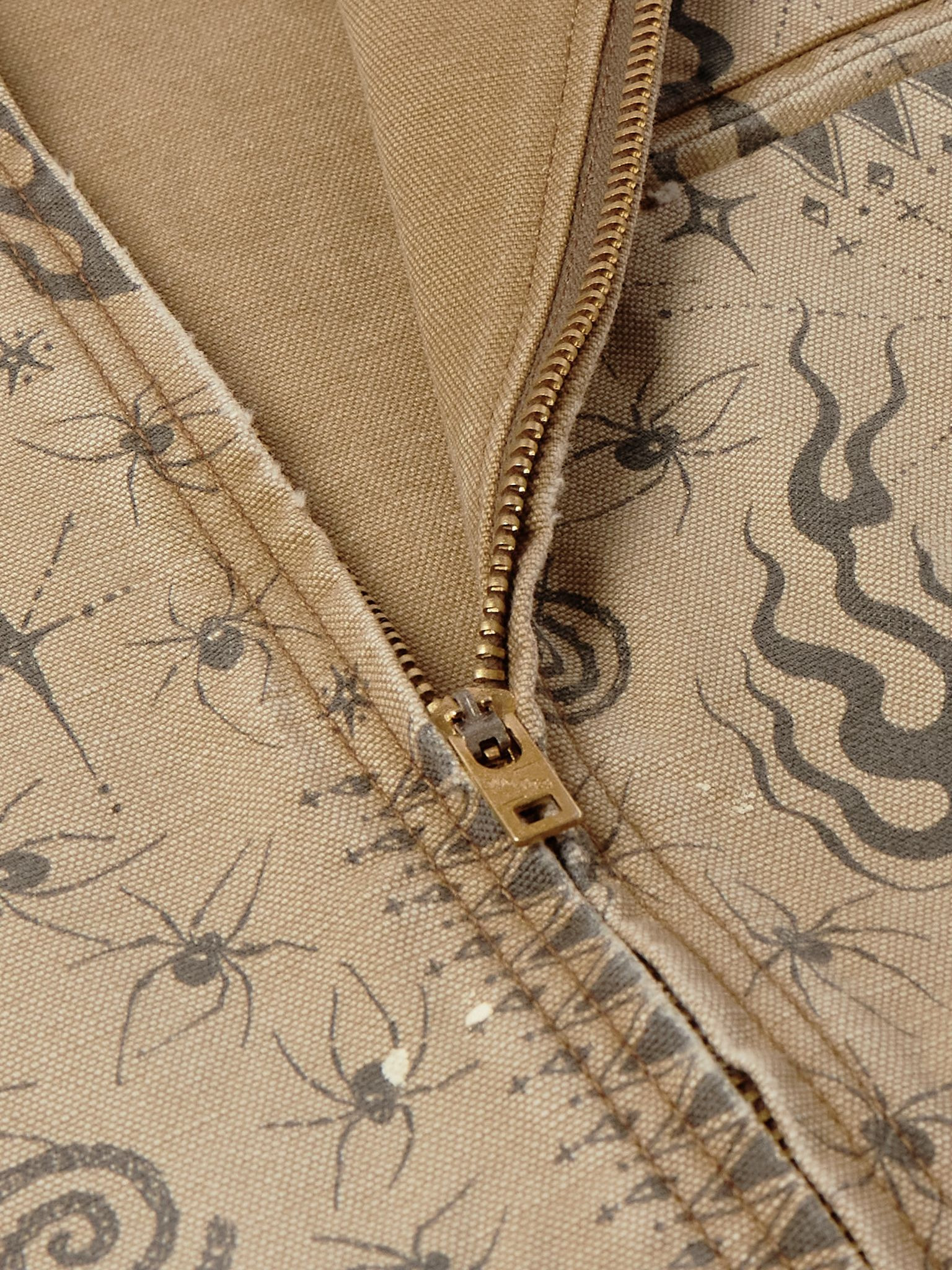 + Dr. Woo Corduroy-Trimmed Distressed Printed Cotton-Canvas Jacket Beige - 4