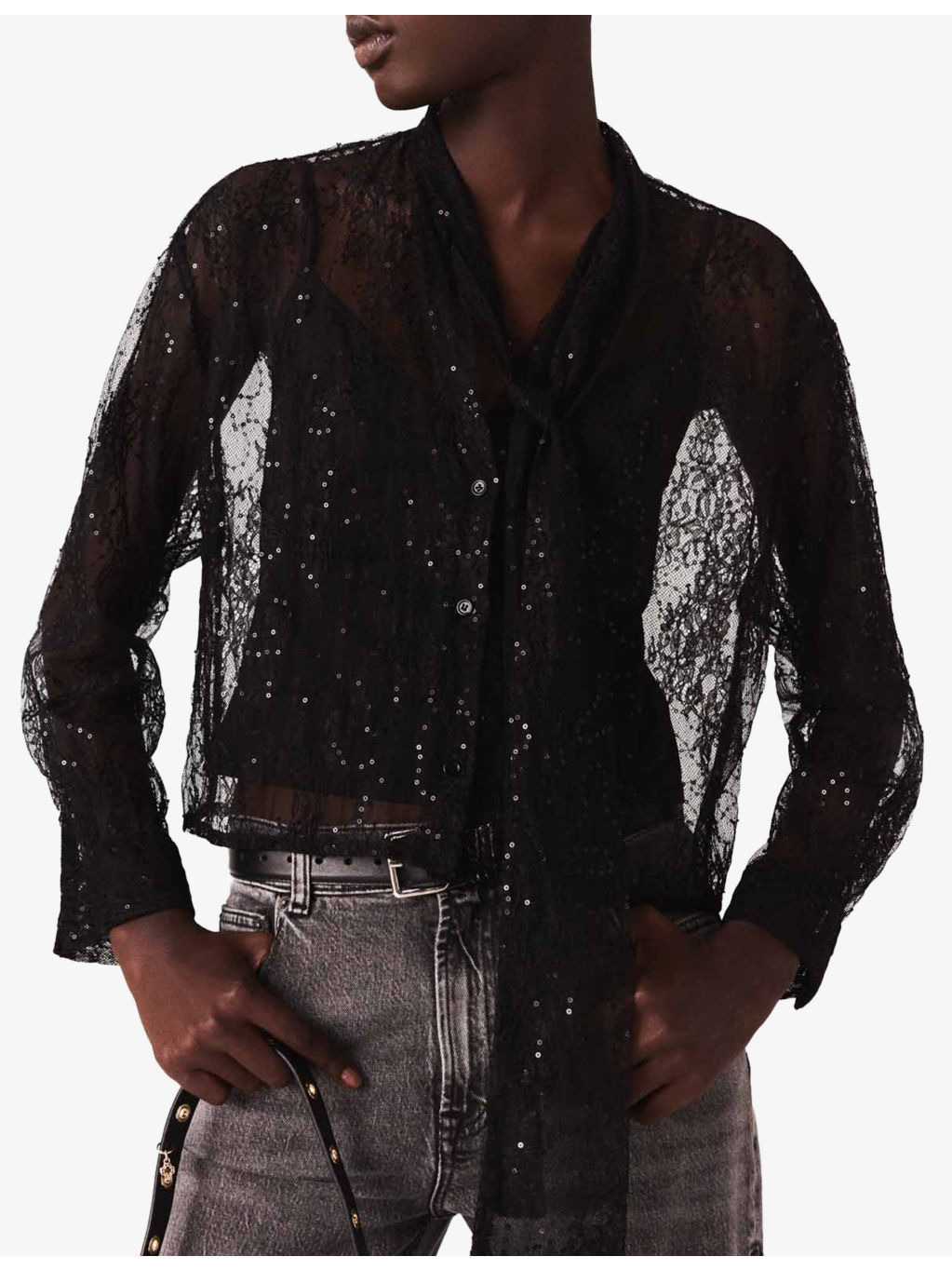 Pussybow Sequin-Embellished Lace Shirt - 3