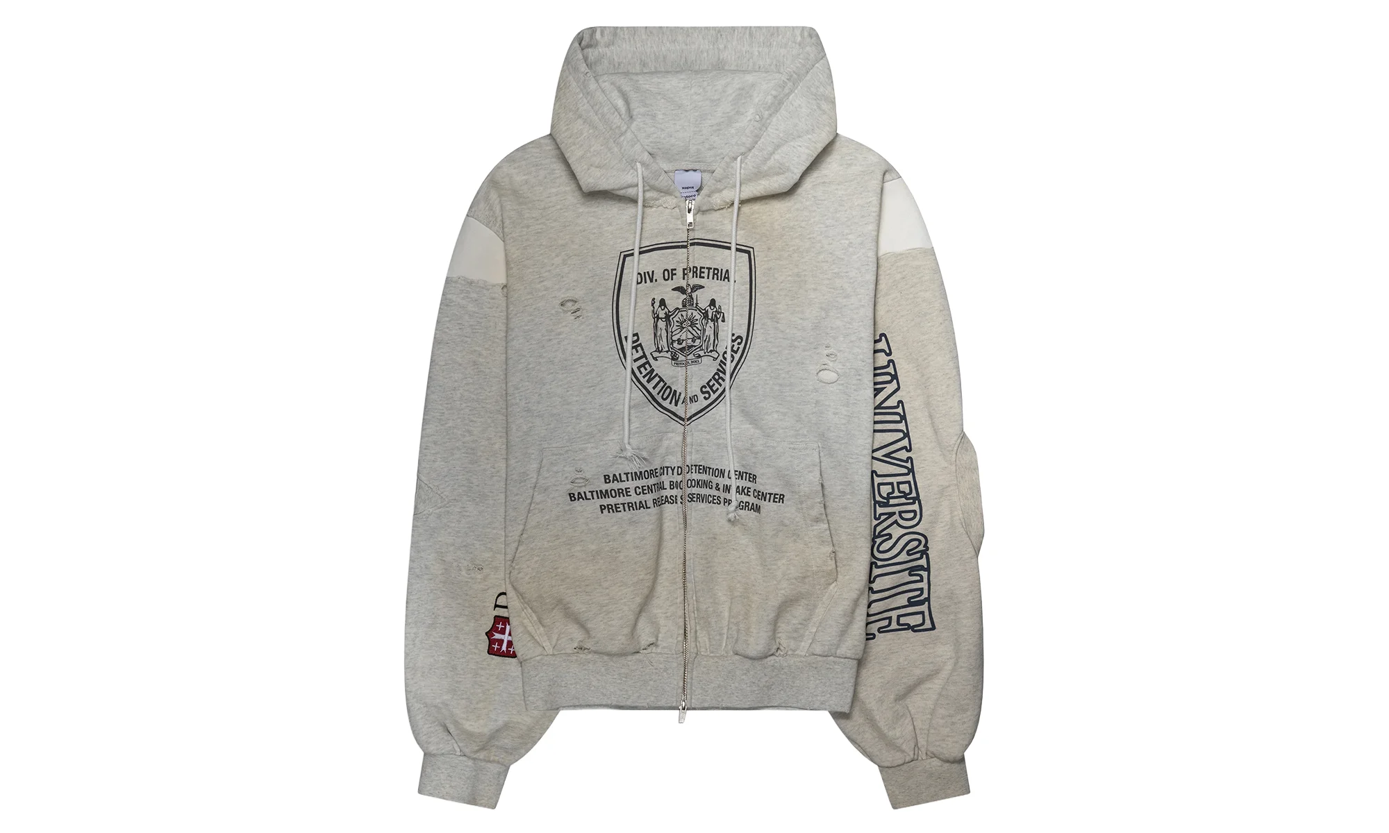 Reconstructed Zip-Up Hoodie "Grey / White" PI00023 - 1