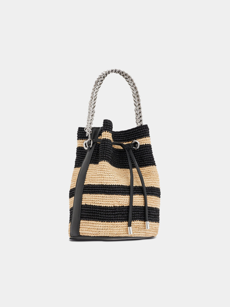 rabanne STRIPPED RAFFIA BUCKET BAG WITH 1969 DISCS DETAILS outlook