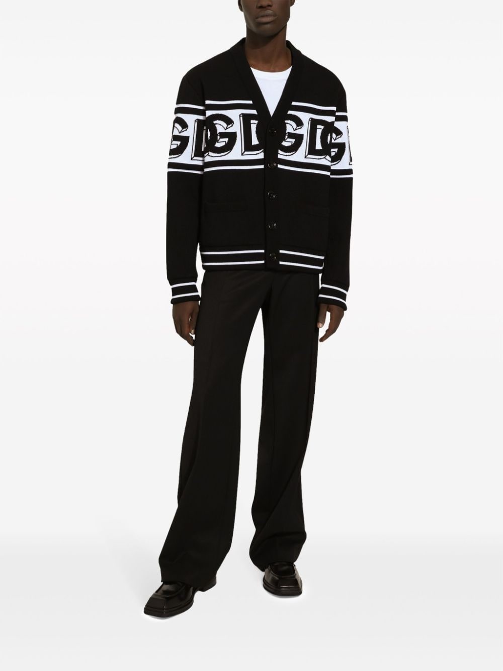 logo-intarsia V-neck cardigan - 3