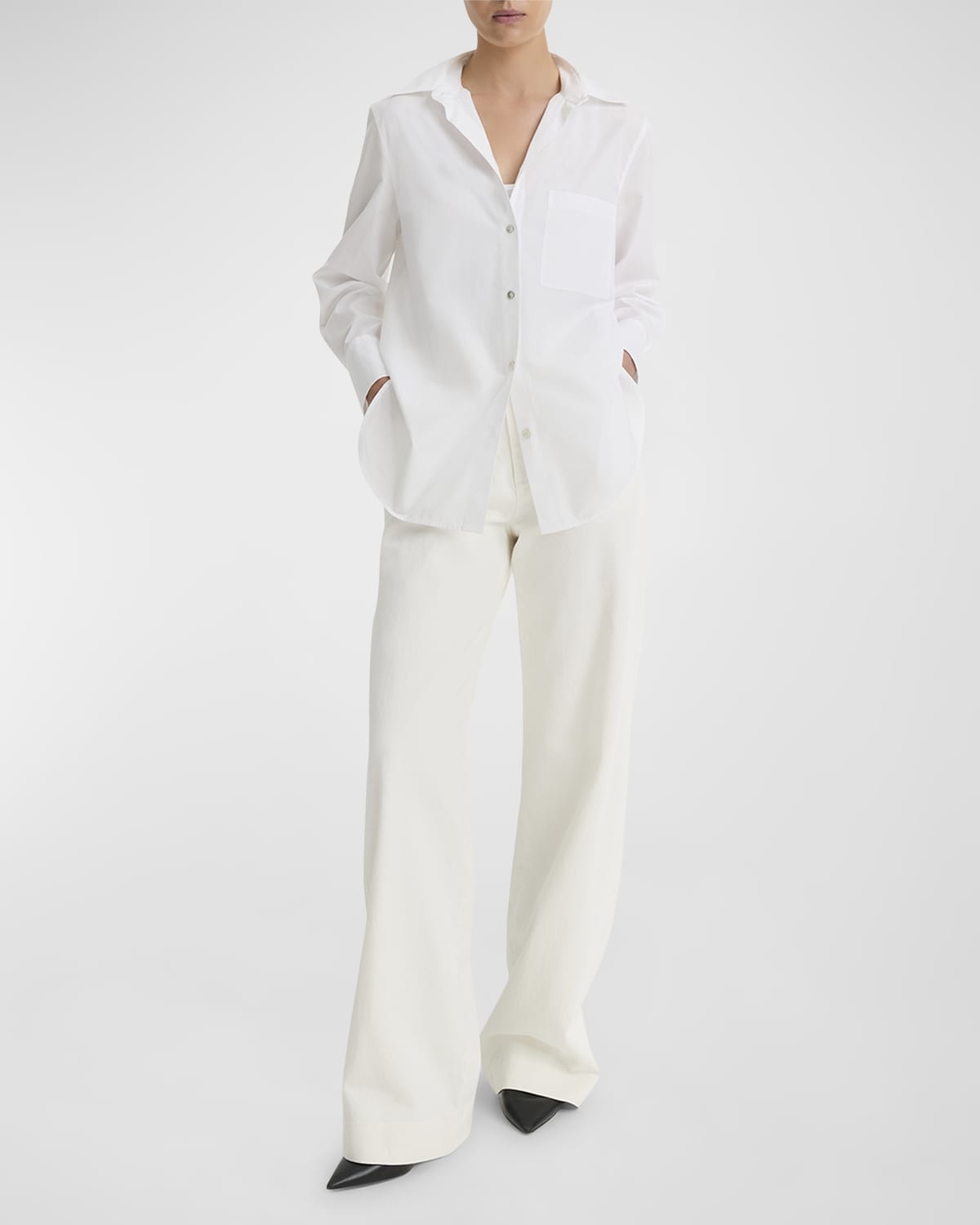 Relaxed Straight Cotton Button-Front Shirt - 2