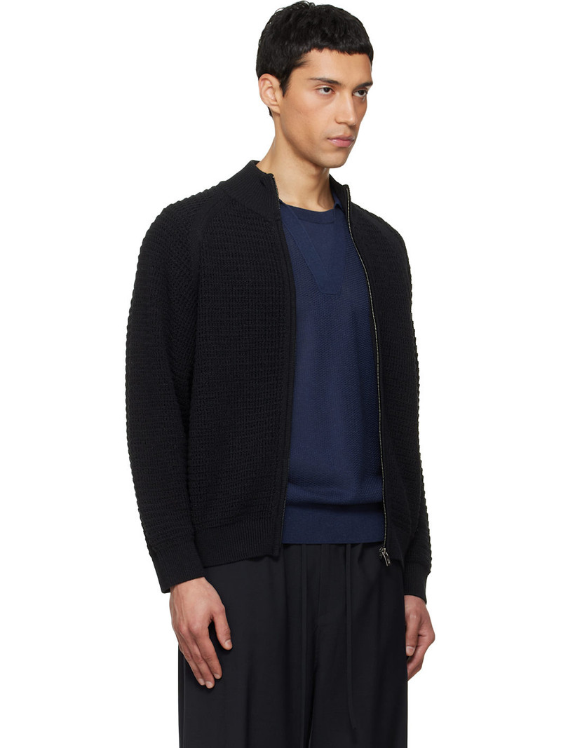 Black Open Knit Zip-Up Cardigan 2