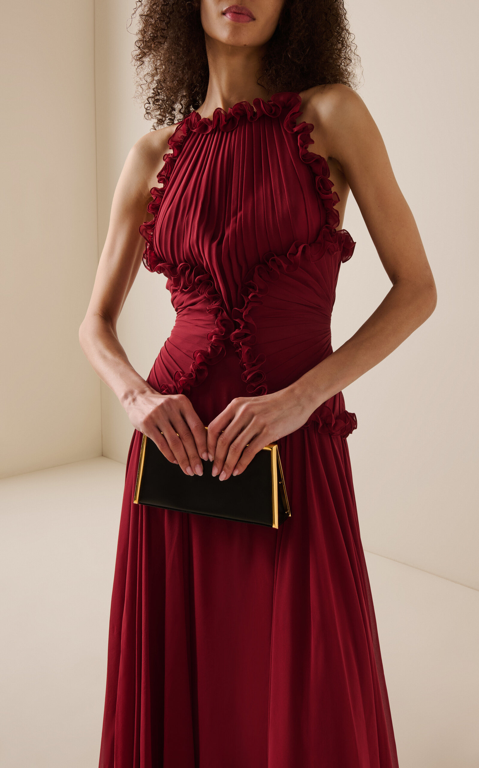 Ruffled Silk Georgette Maxi Dress red - 3