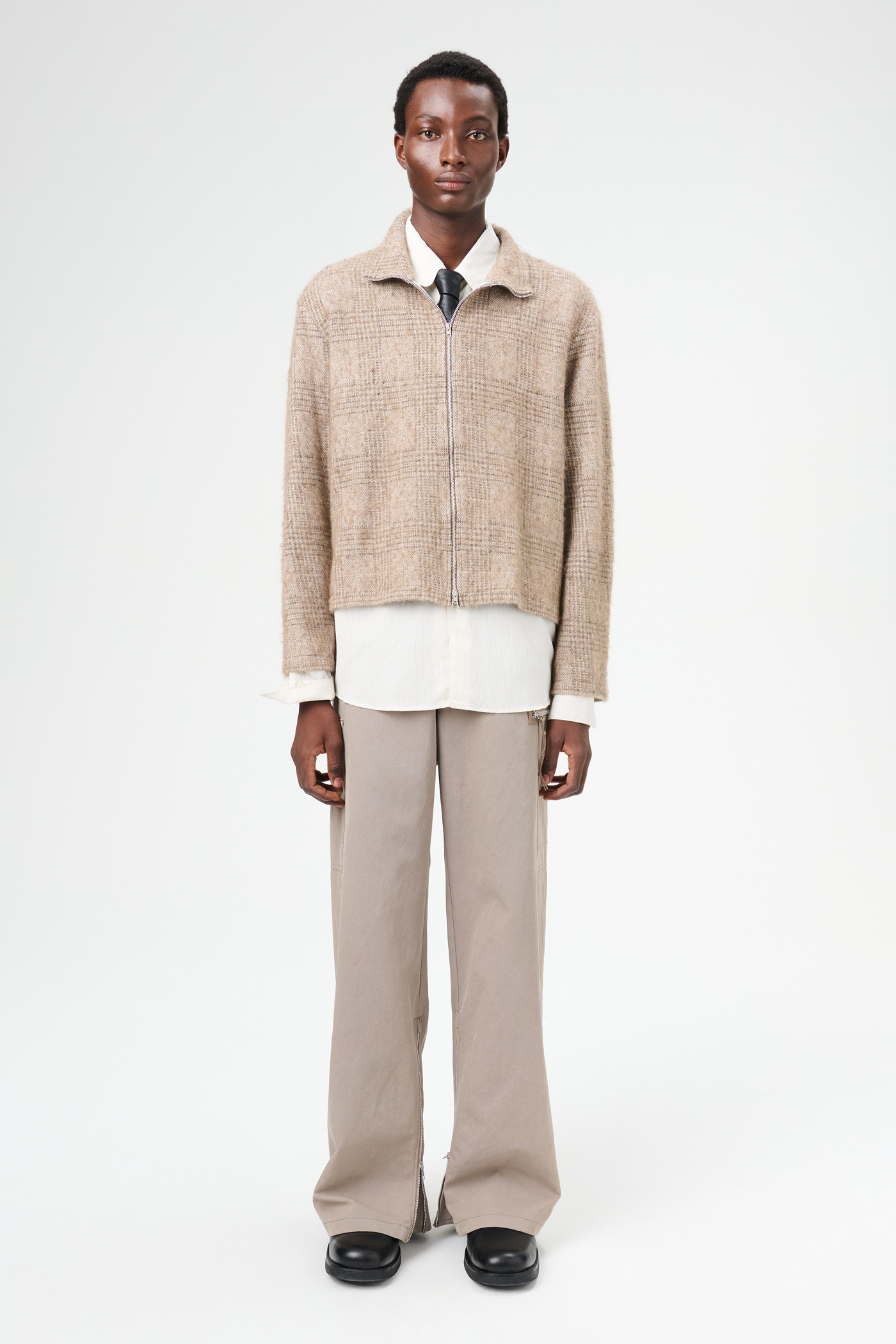 Our Legacy Shrunken Fullzip Polo Beige Hound Check | REVERSIBLE