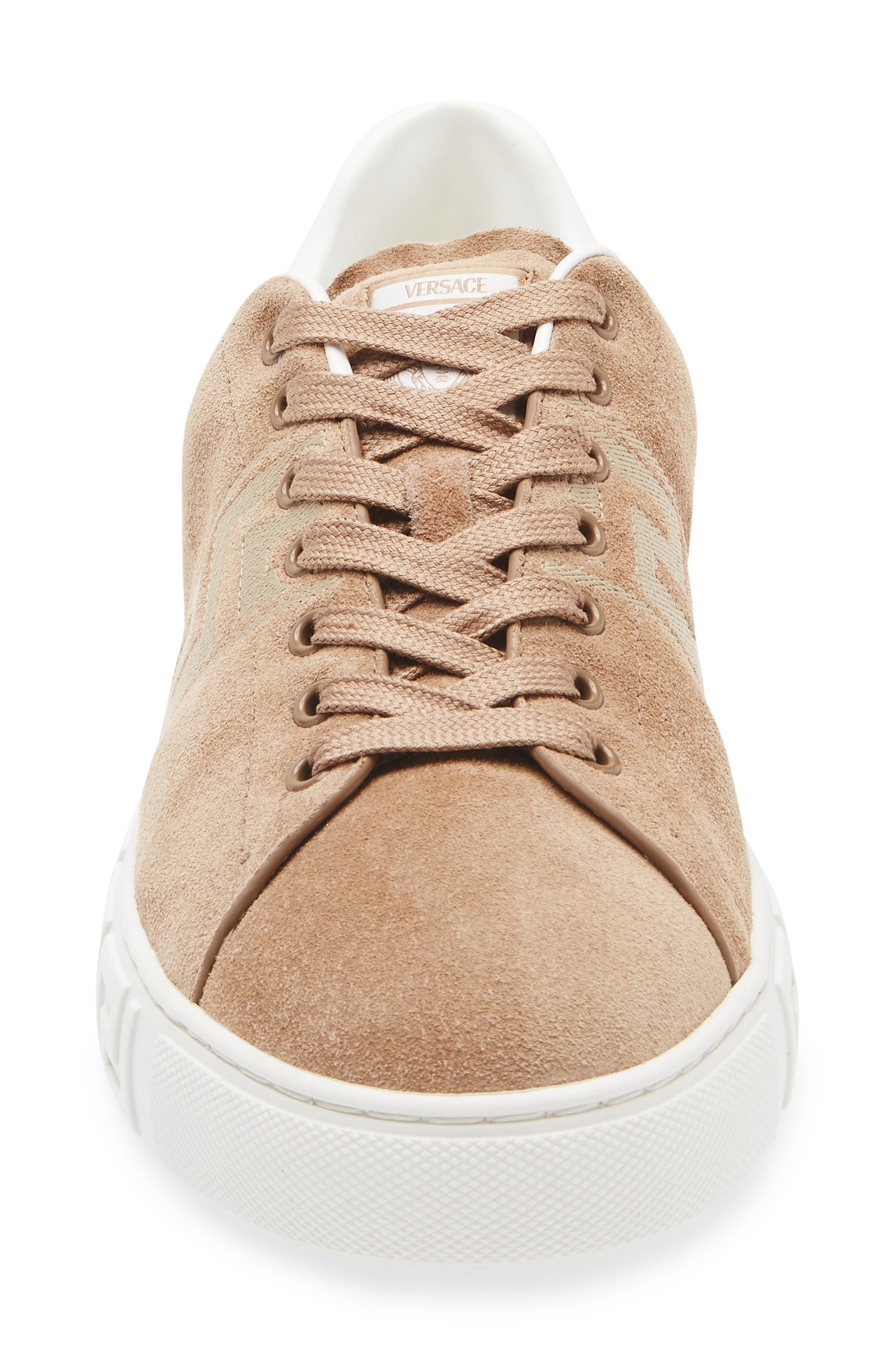 Versace Greca Suede Low Top Sneaker in Sand at Nordstrom - 4