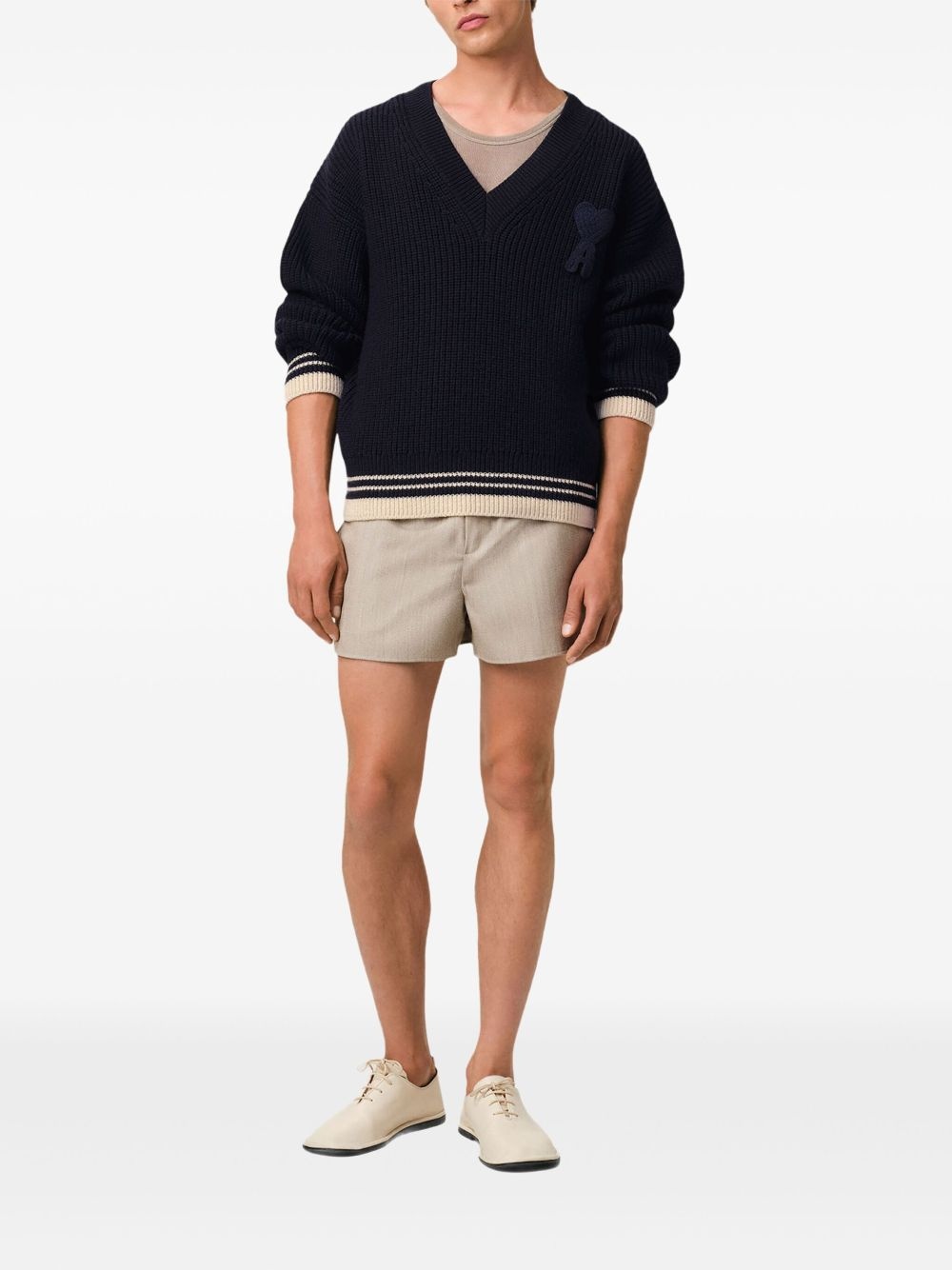 ribbed-knit V-neck jumper - 3