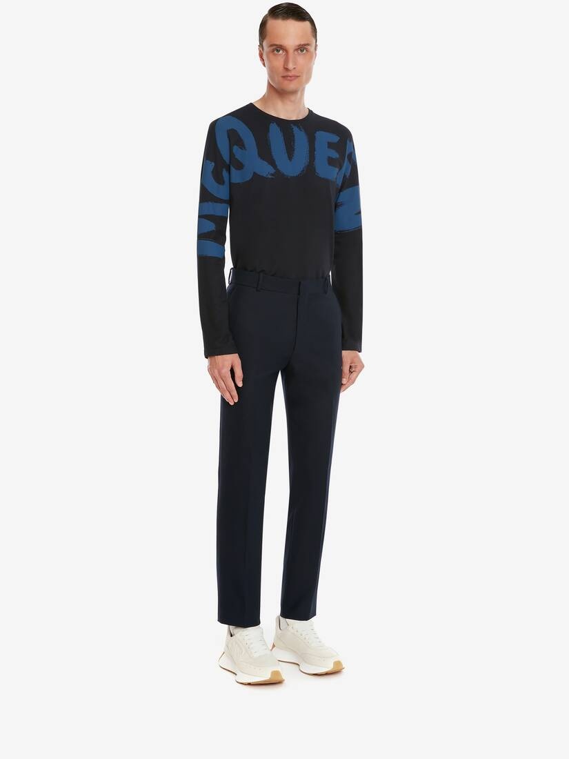 Men's McQueen Graffiti Kimono T-shirt in Navy - 3