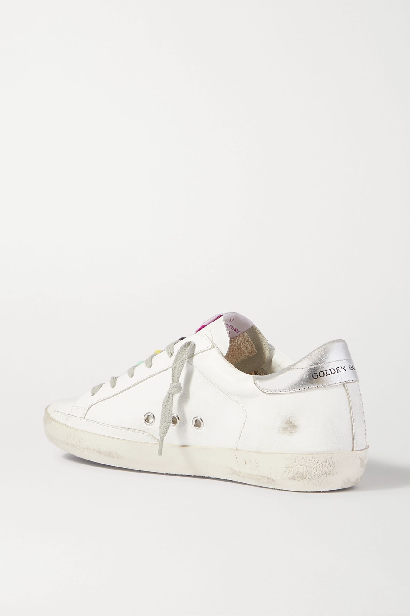 Superstar bead-embellished distressed leather and suede sneakers - 4