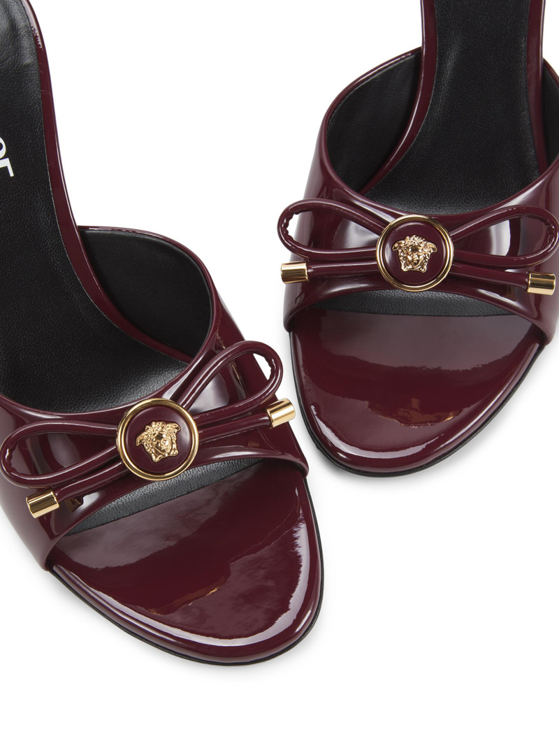 Women's Opera Bow 85MM Patent Leather Mules - Dark Burgundy Versace Gold 4