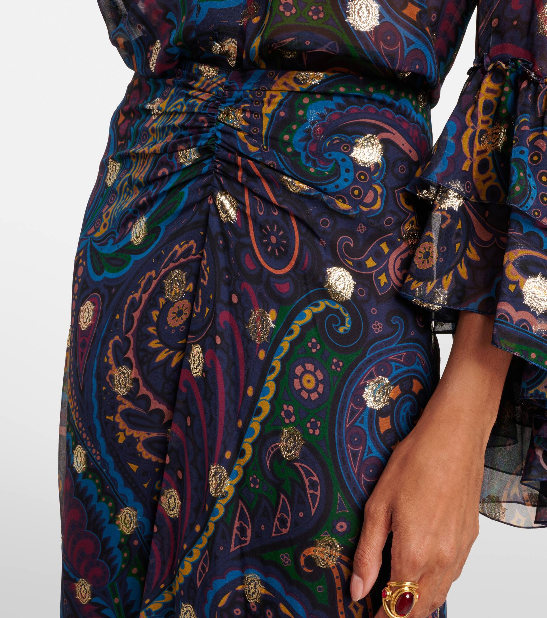 Paisley ruffled silk maxi skirt - 4