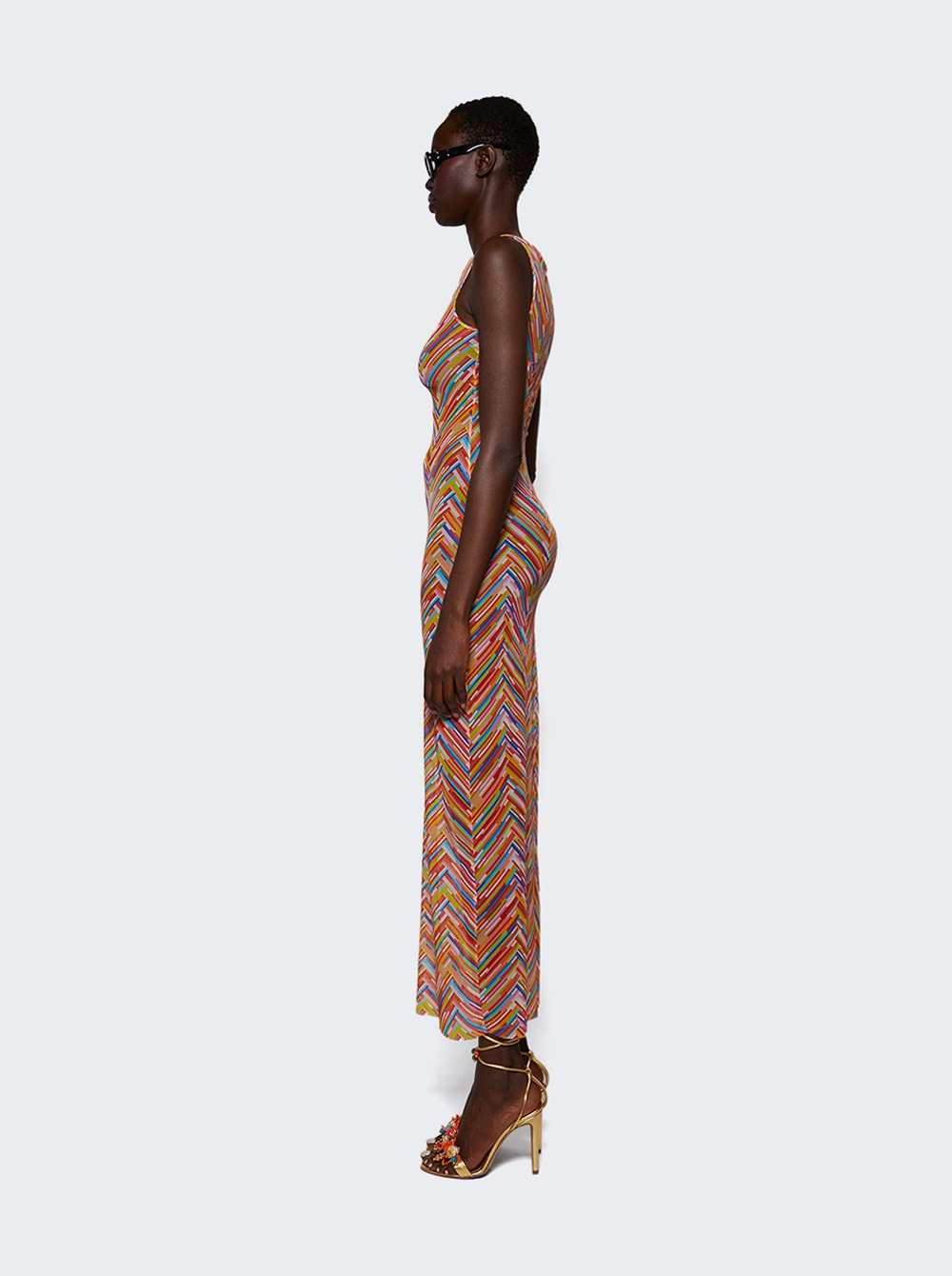 Long Cover-up Dress In Printed Tulle Multicolor - 4
