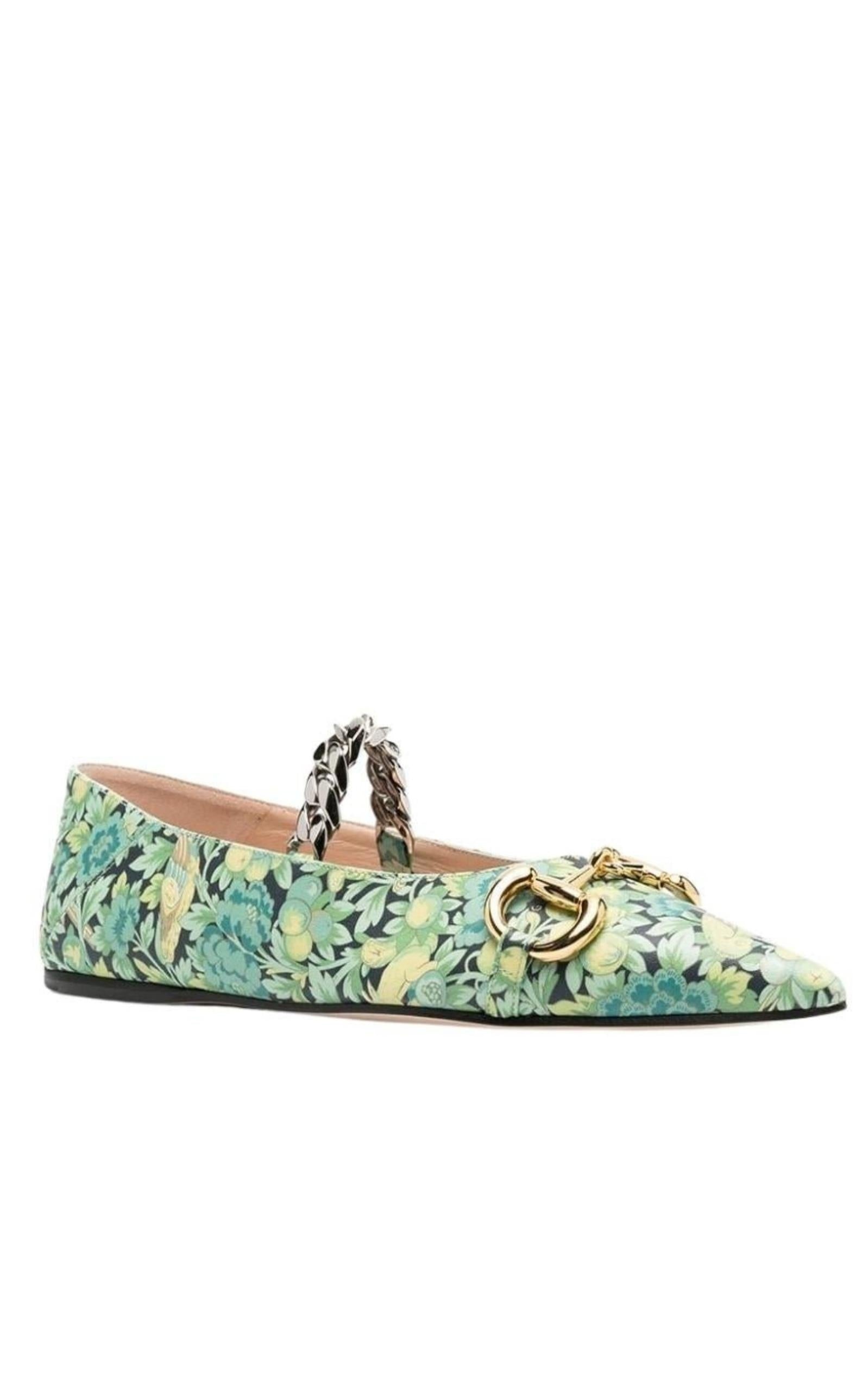 Floral Horsebit Ballerina Shoes - 5