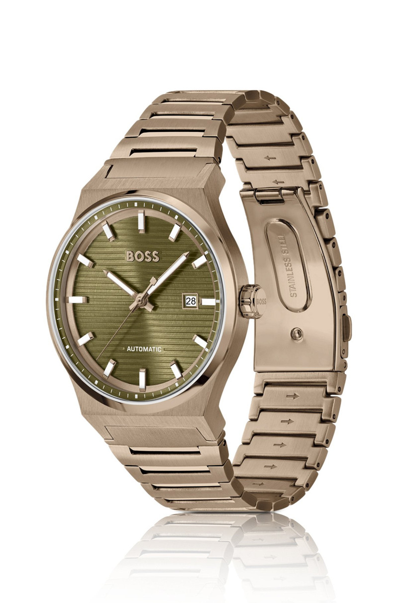 BOSS GOLD-TONE AUTOMATIC WATCH WITH GROOVED DIAL outlook