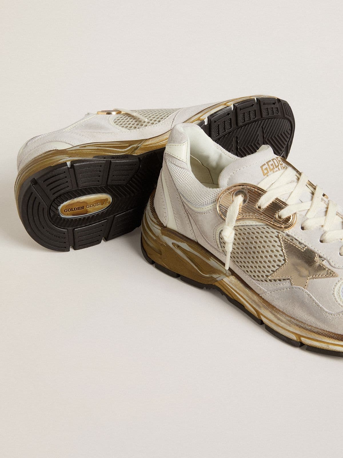 Women's Dad-Star in mesh and white suede with gold foiled star - 4