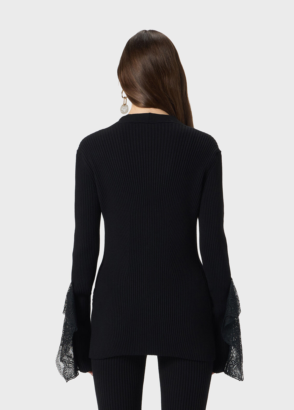 RIBBED CARDIGAN WITH LACE RUFFLES - 3