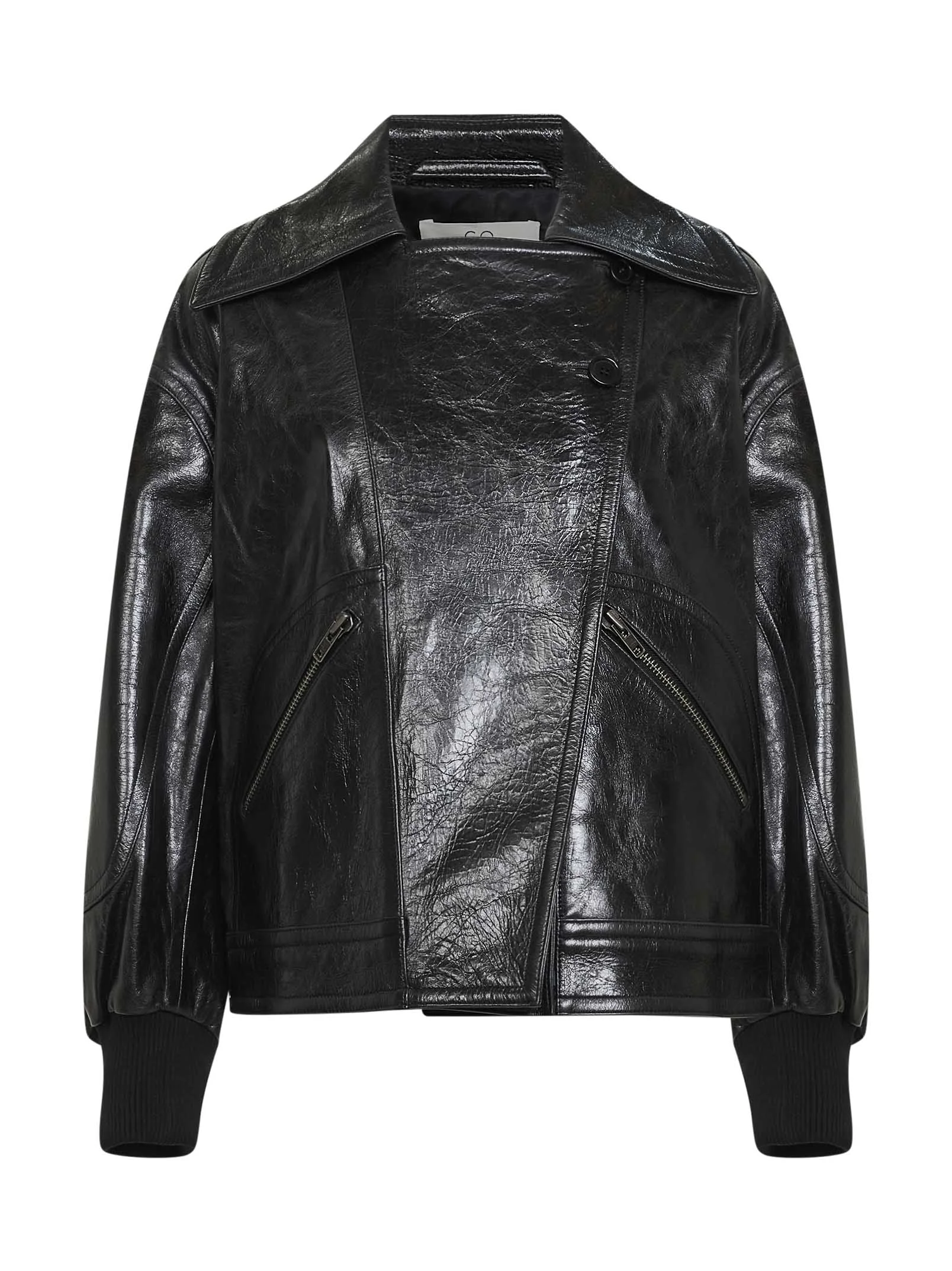 Black leather oversized bomber jacket - 1