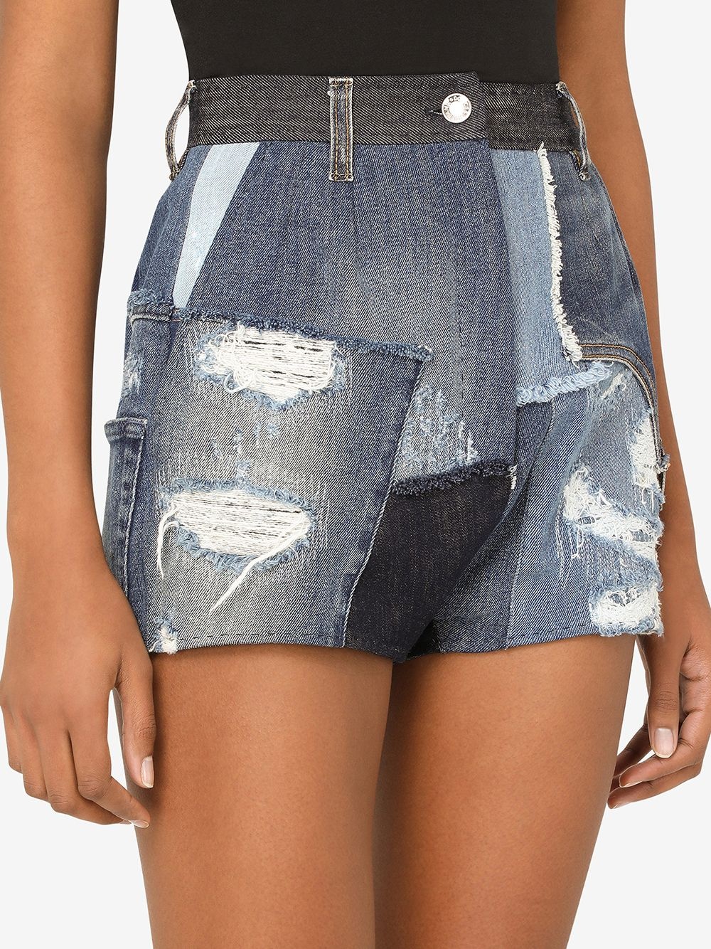 distressed patchwork denim shorts - 5