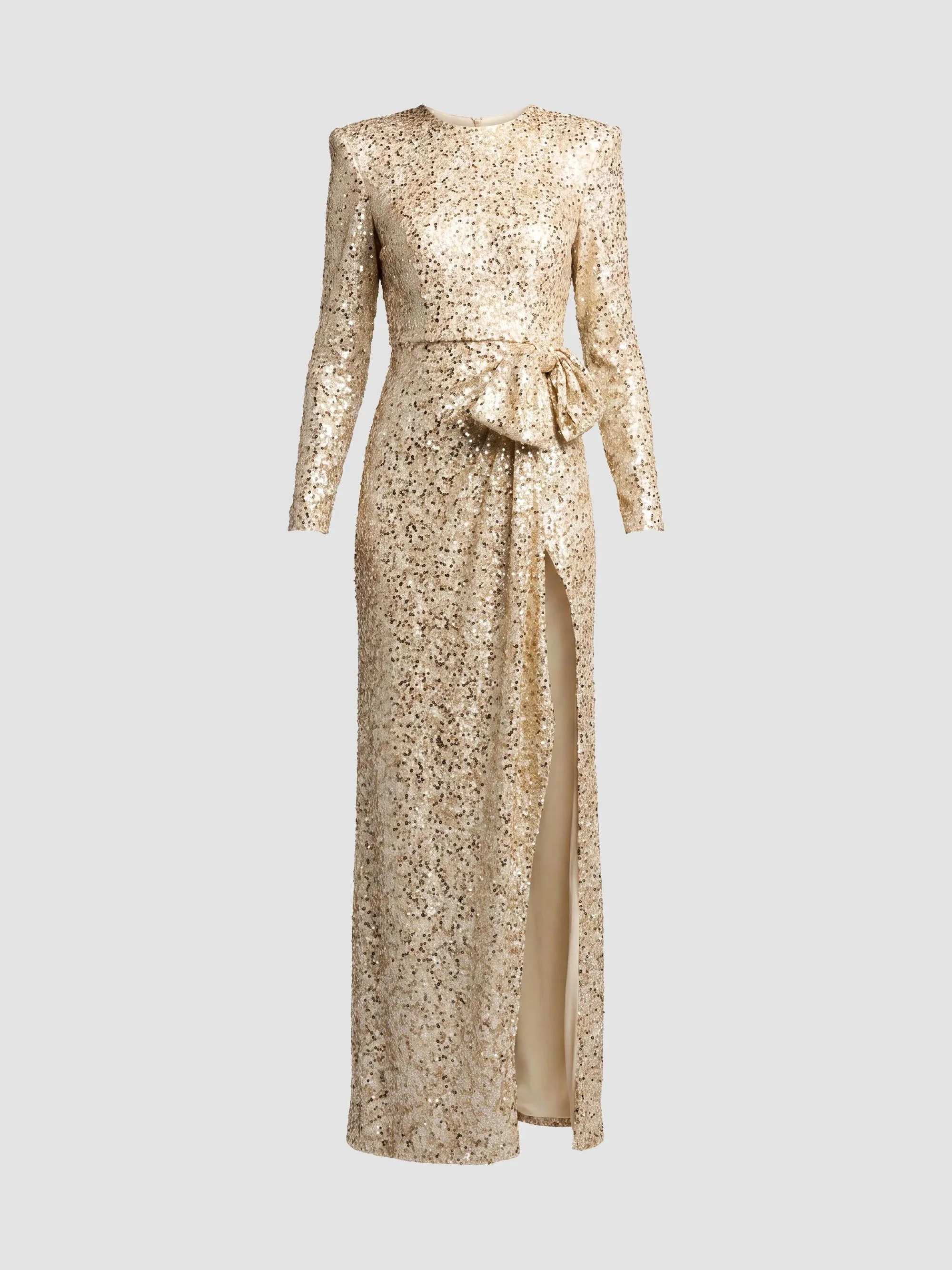 Women's Sequined 3D Bow Column Gown - Champagne - 1