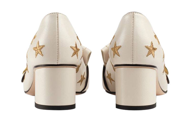 (WMNS) Gucci Marmont Embroidered Leather Mid-heel Pump 'Bee Star-White' 551548-D3V00-9022 - 5