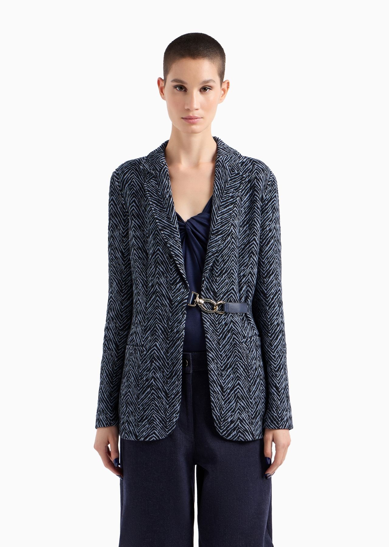 Single-breasted jacket in viscose jacquard and jersey cashmere - 2