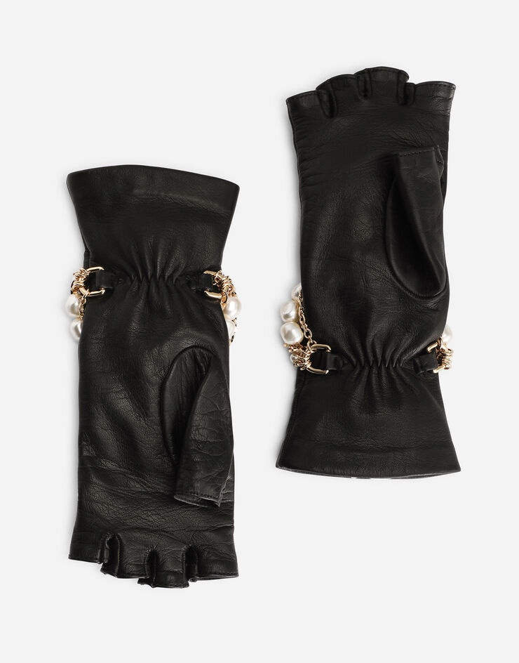 Nappa leather gloves with bejeweled bracelet embellishment - 3