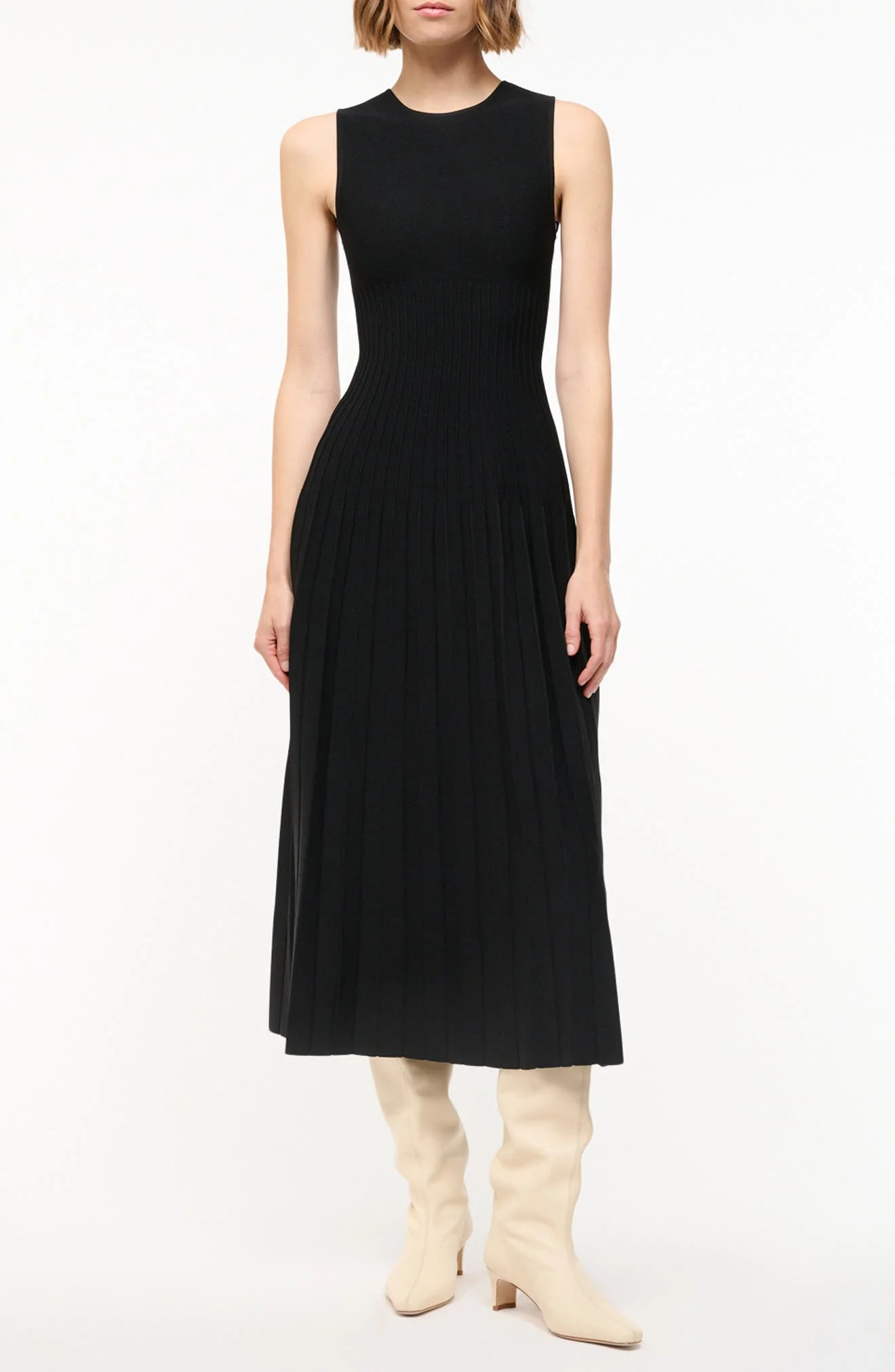 STAUD Elyse Pleated Sleeveless Knit Maxi Dress in Black at Nordstrom - 1