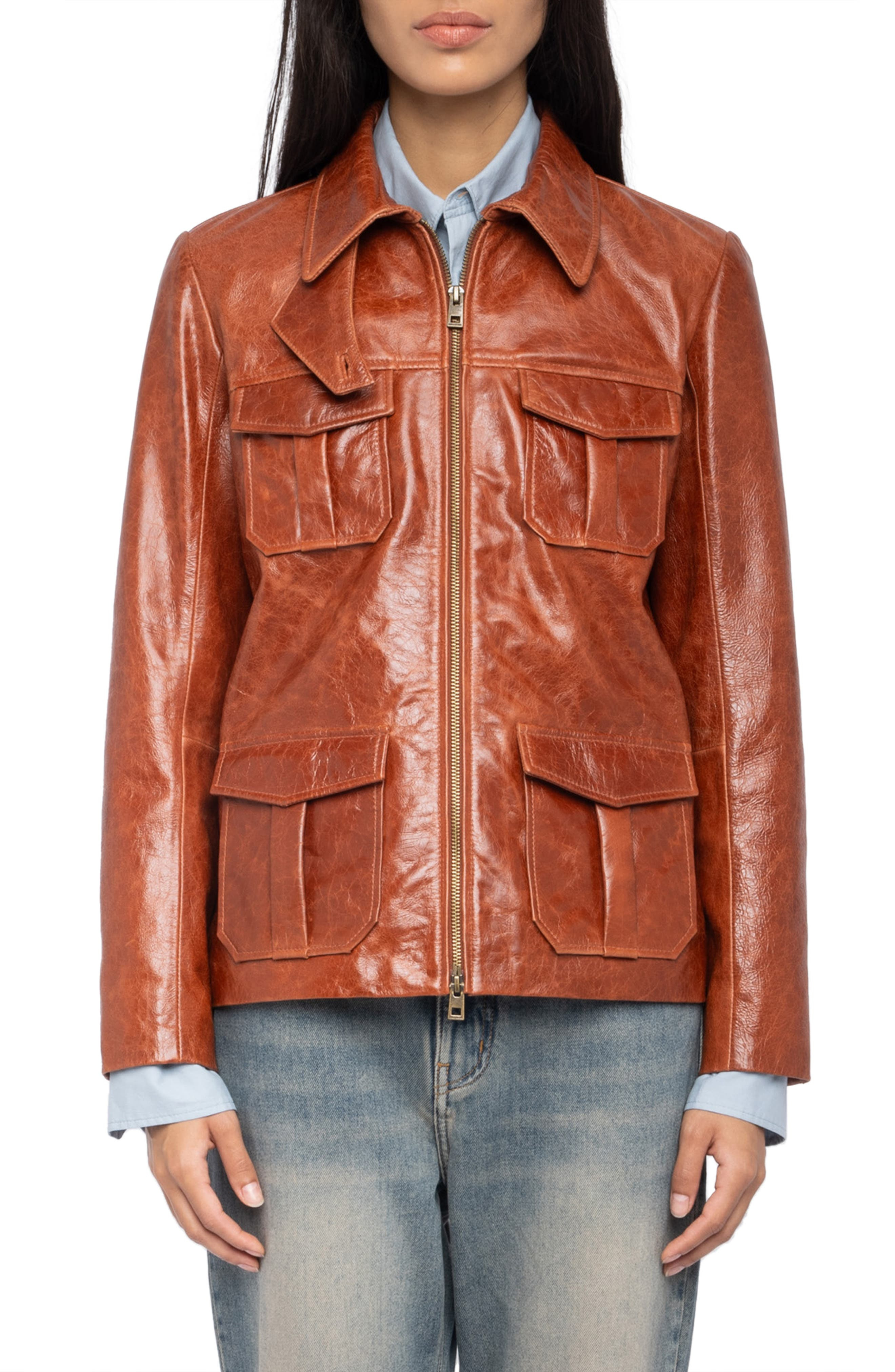 Zadig & Voltaire Lienna Leather Jacket in Burn at Nordstrom - 1