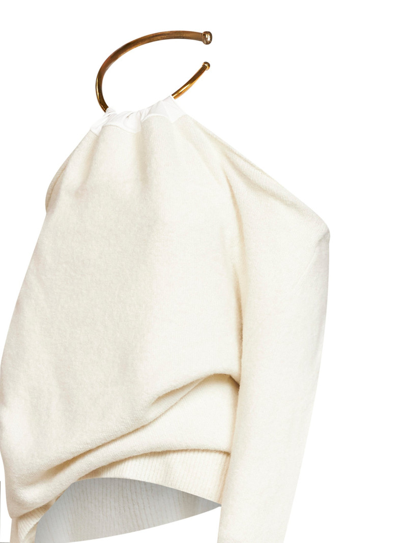 Ivory necklace-detail off-shoulder sweater 3