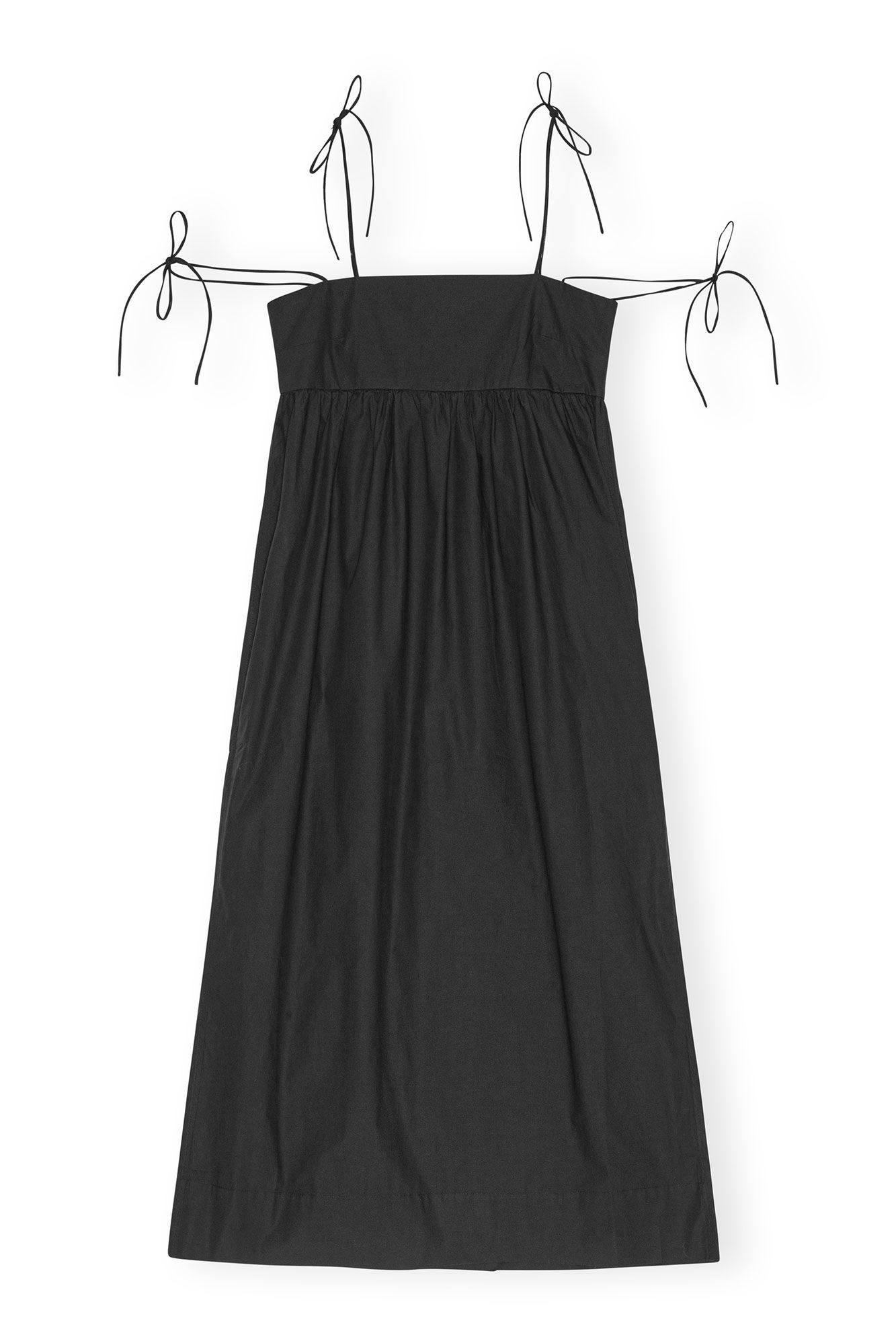 BLACK COTTON POPLIN STRING MIDI DRESS - 1