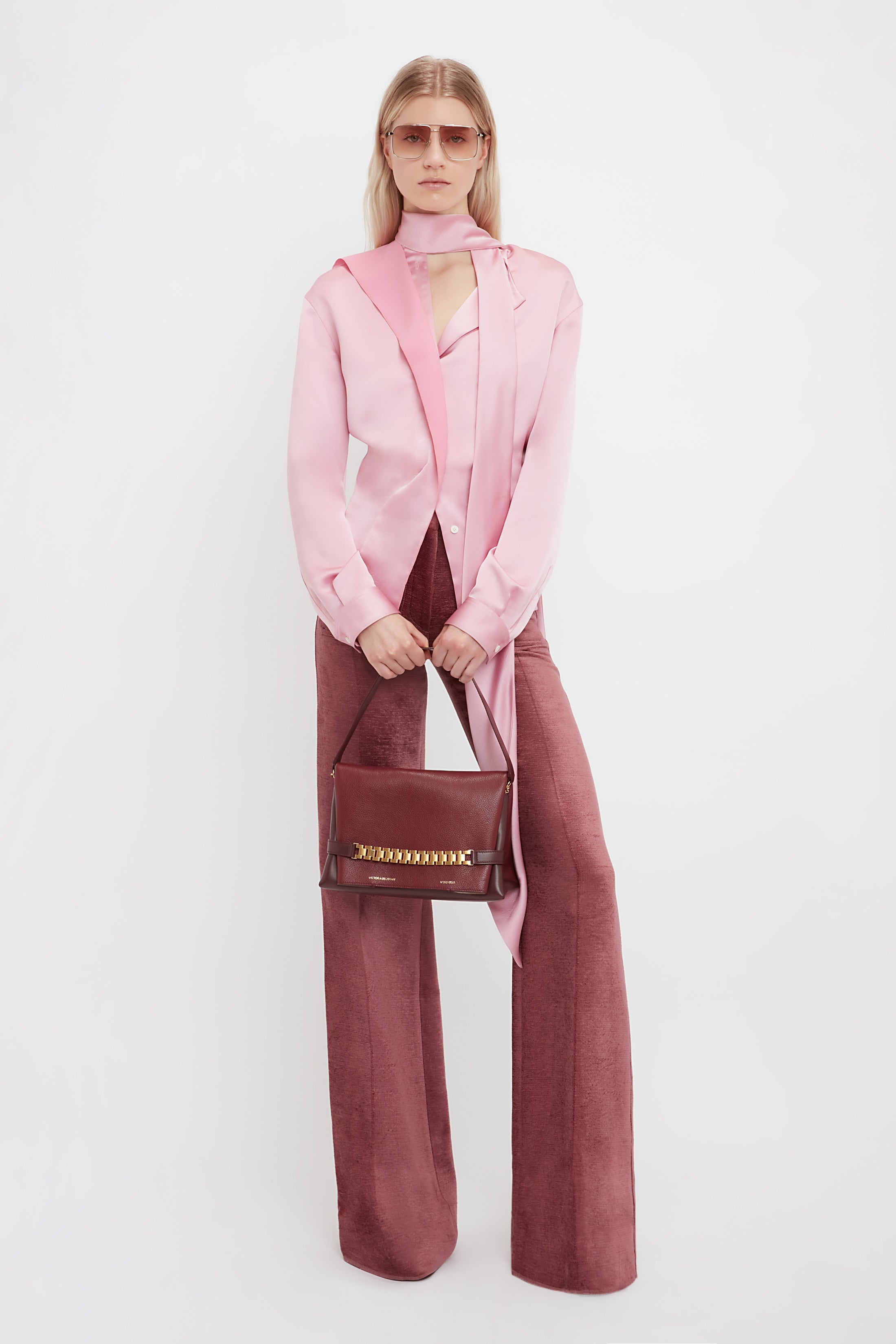 Scarf Neck Blouse In Rose - 4