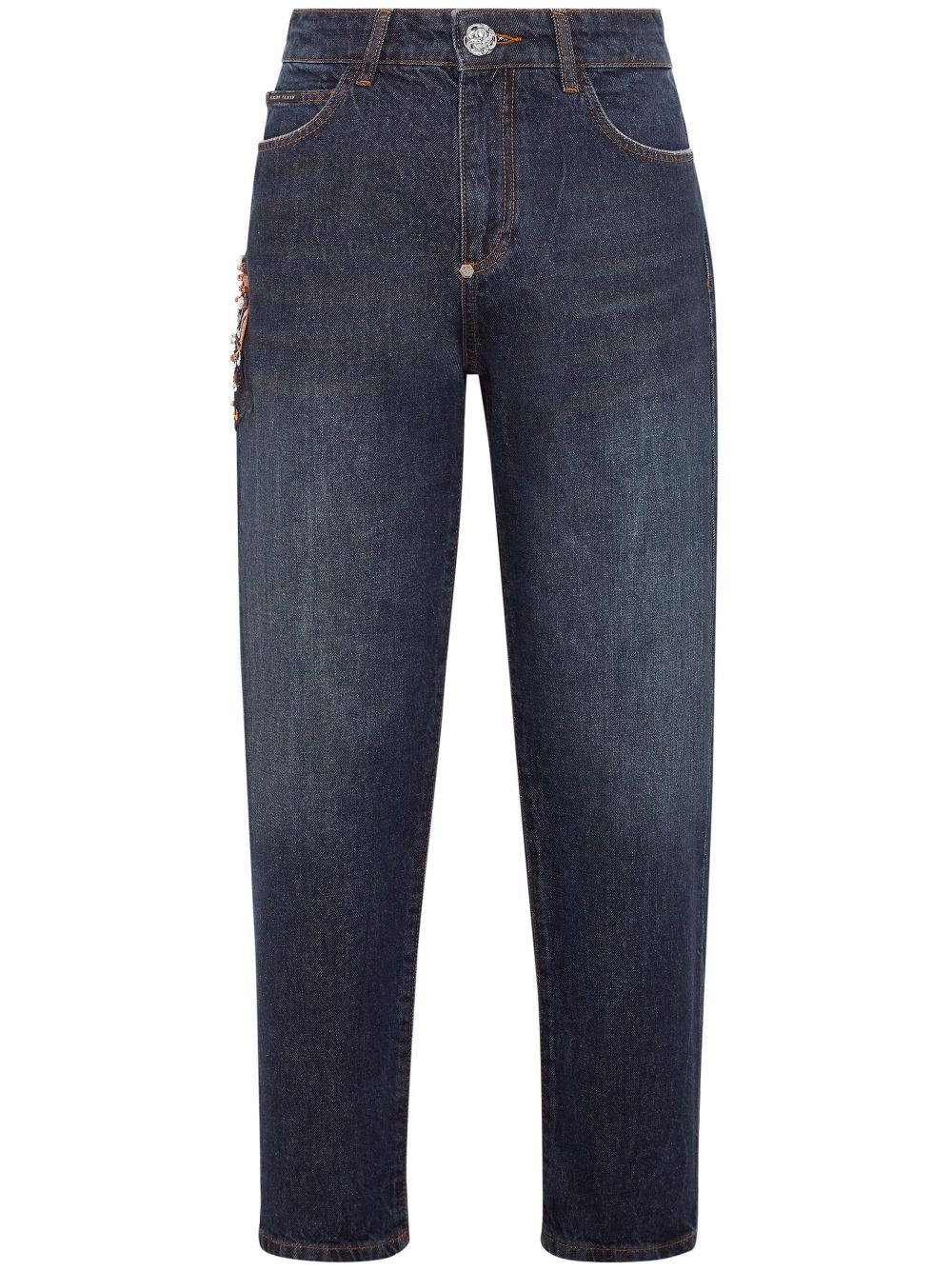 appliqué-detail tapered boyfriend jeans - 1