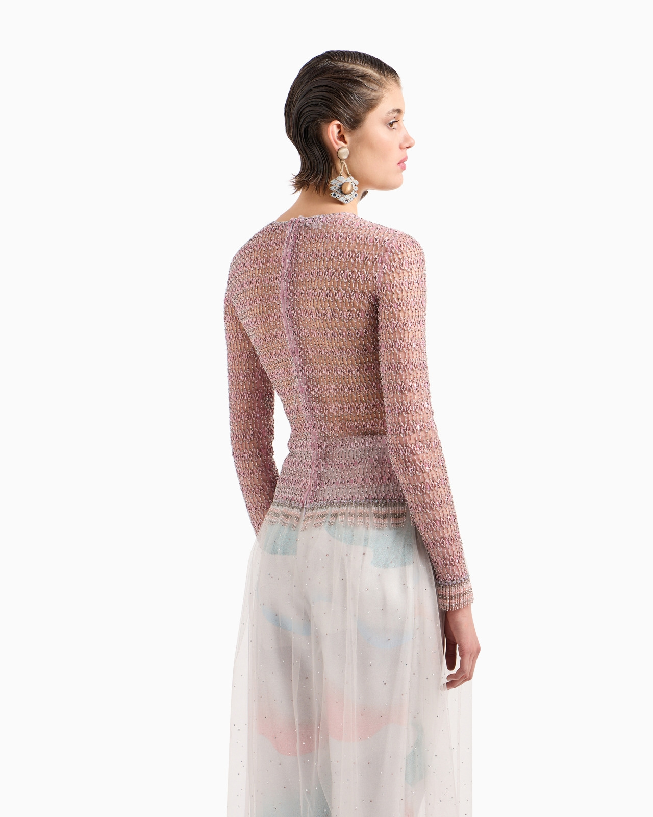 Crew-neck jumper in tulle with crystal embroidery - 3