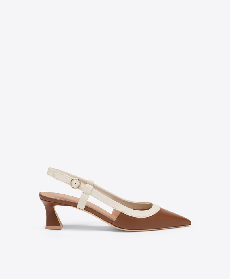 Tate 45 Brown Leather Heeled Slingbacks 1
