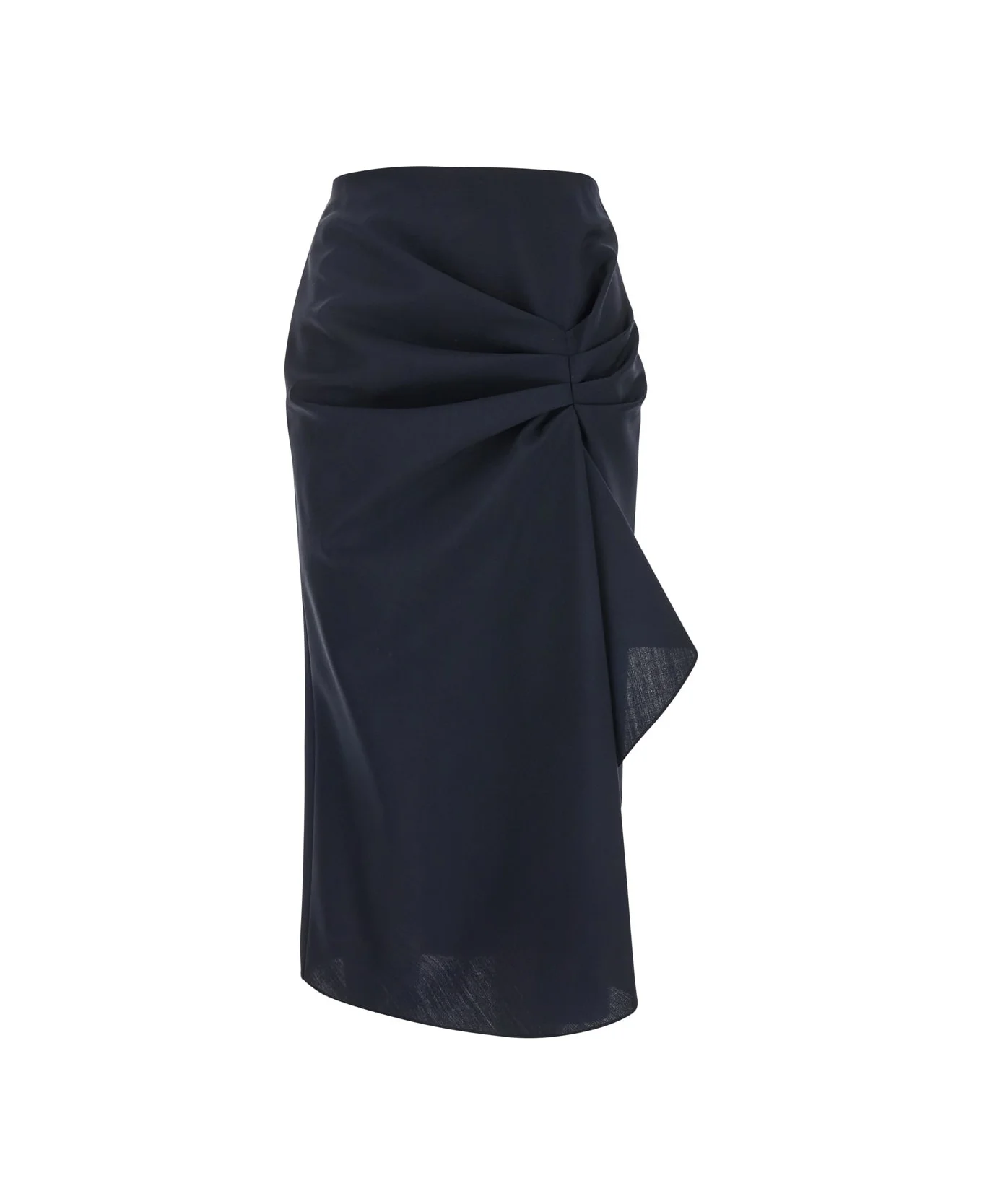 Blue Skirt With Asymmetric Design And Front Seam With Pleats In Wool And Mohair Blend Woman - 1