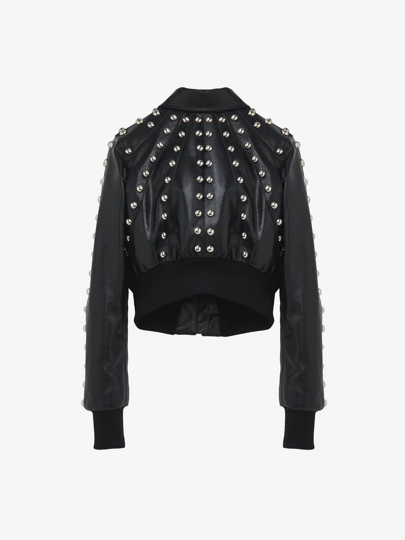 Studded Leather Bomber Jacket - 6