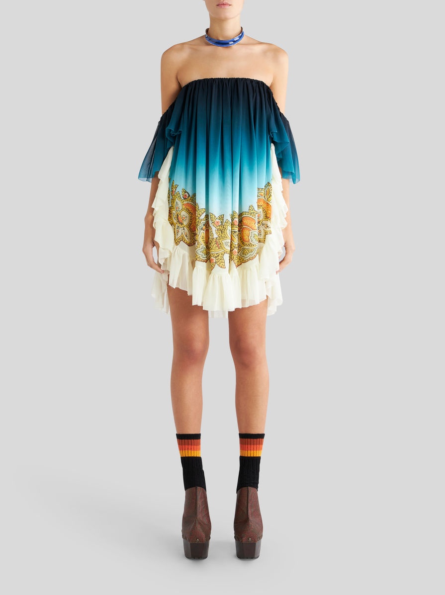 COLOUR SHADED SHORT GEORGETTE DRESS WITH RUCHES - 3
