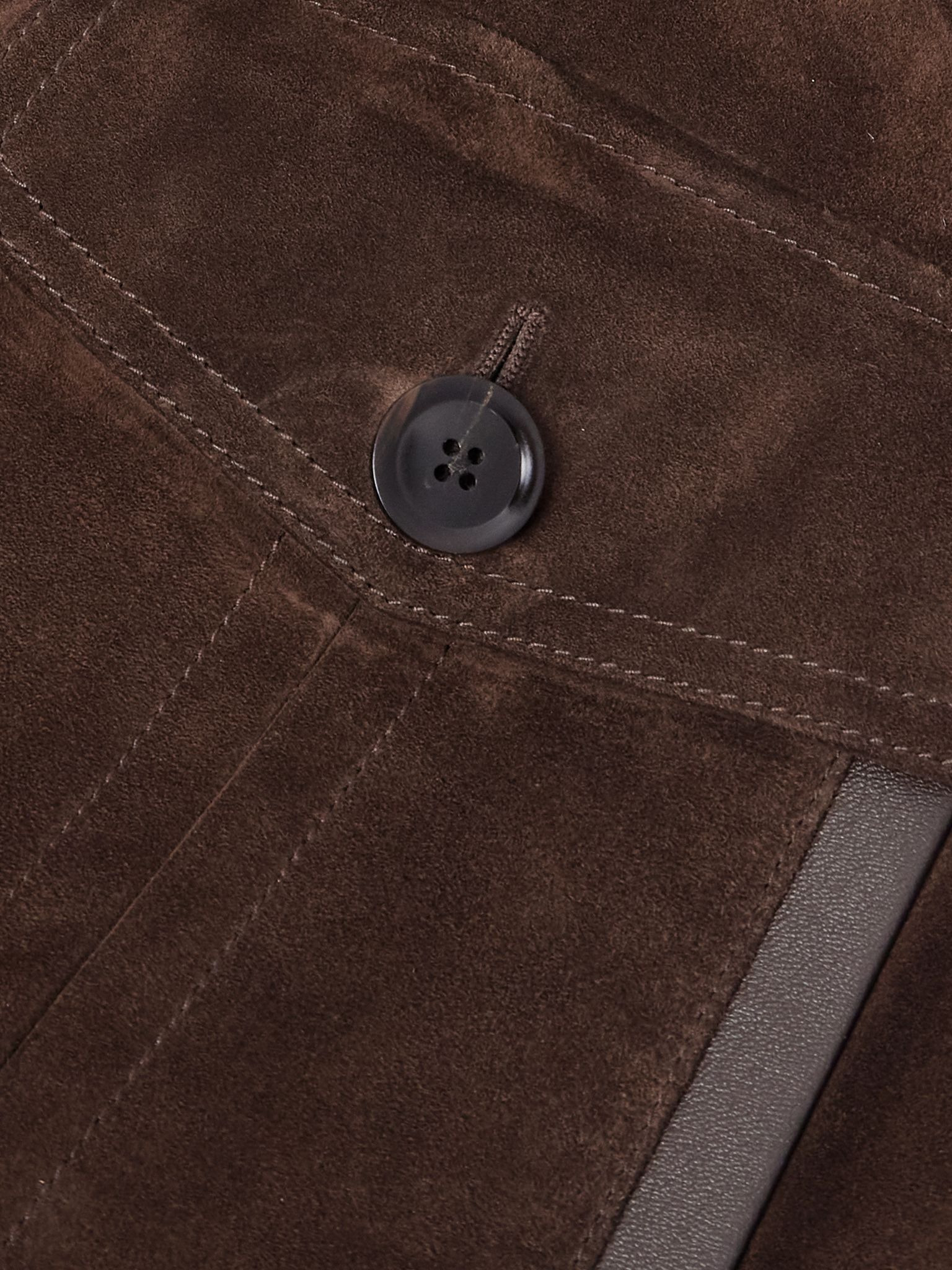 Shearling-Trimmed Suede Jacket Brown - 6