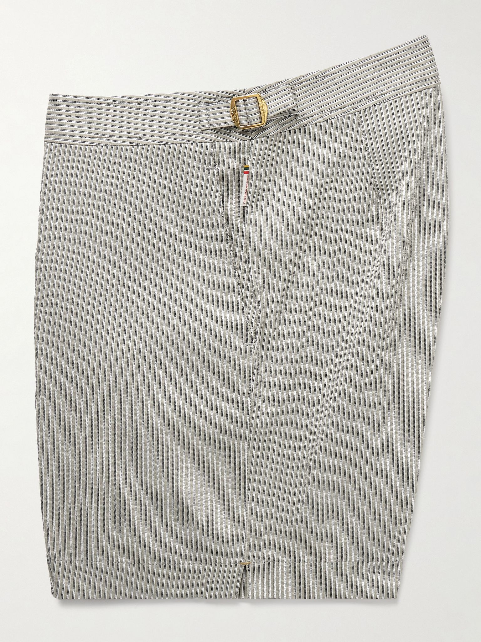 Bulldog Straight-Leg Mid-Length Striped Seersucker Swim Shorts Gray - 5